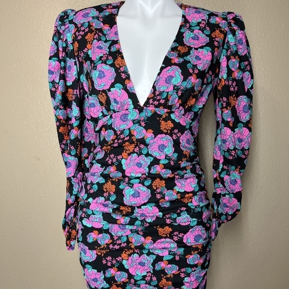 ZARA Woman’s Floral Print Mini Dress, Square Neckline, Puff Sleeve, Size M